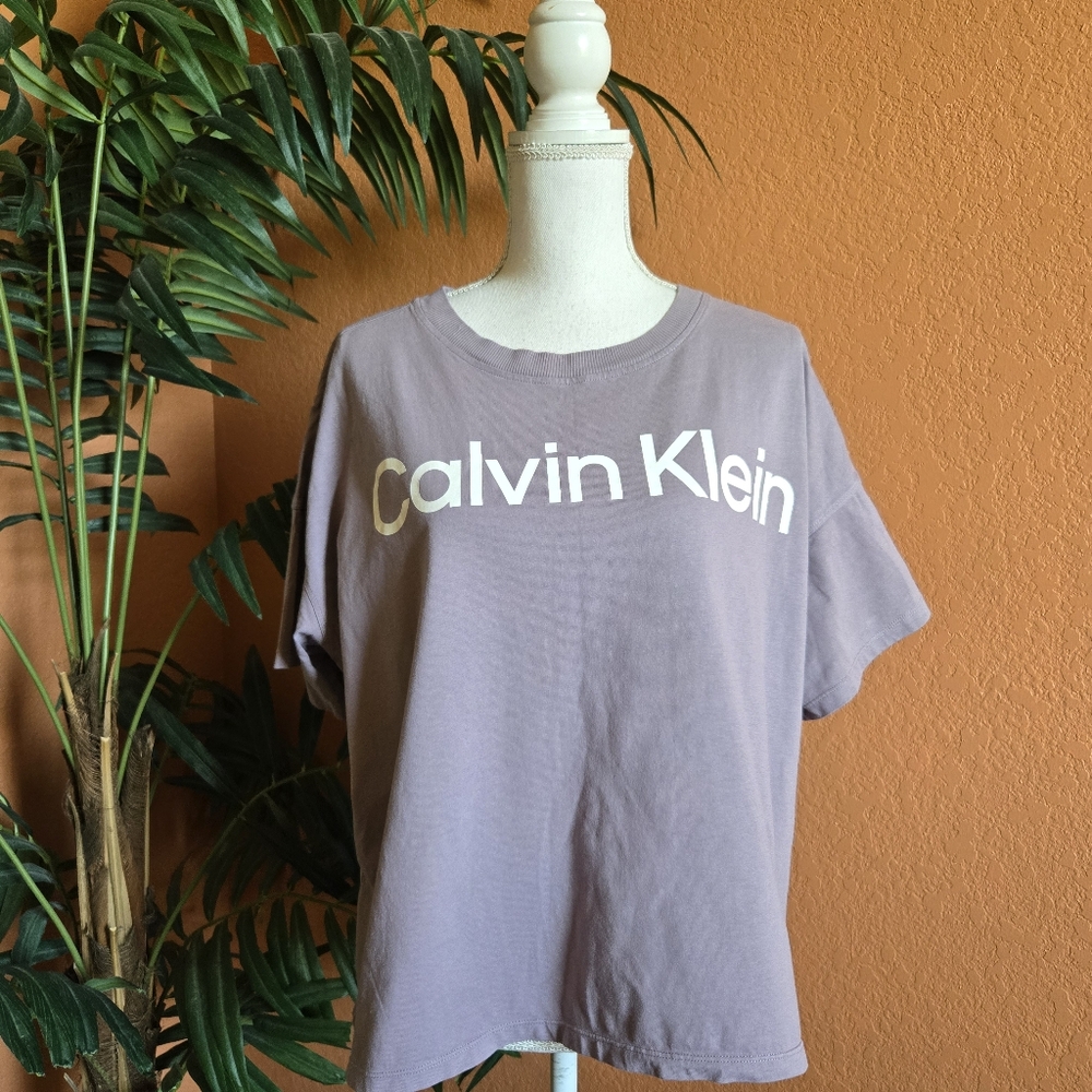 3/$25 Calvin Klein Performance CK Logo Tee Shirt Cropped Mauve Lavender XXL